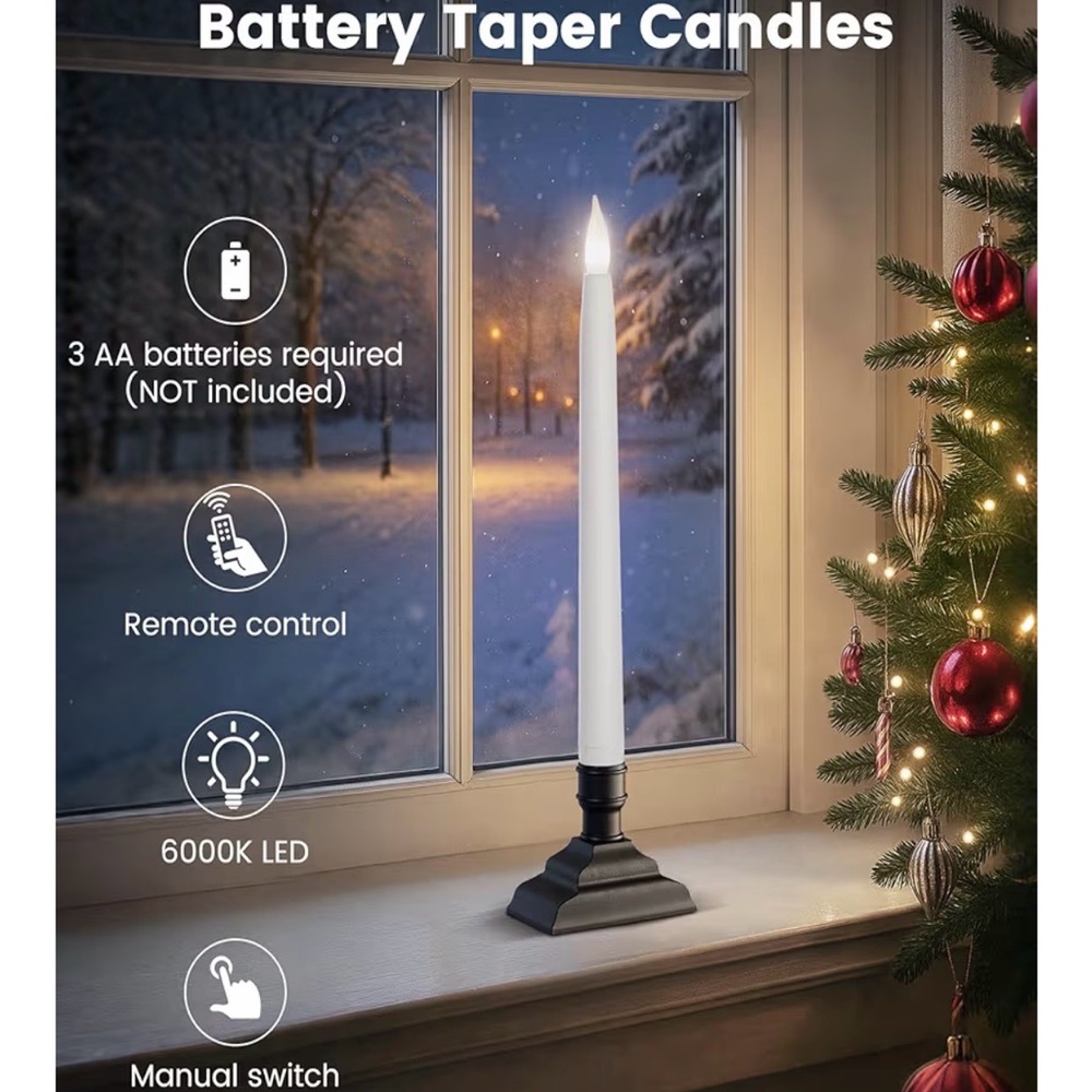 4 Pack Battery Operated Window Candles 5000K Cool White 12.8 inch Remote Timer - Picture 2 of 5
